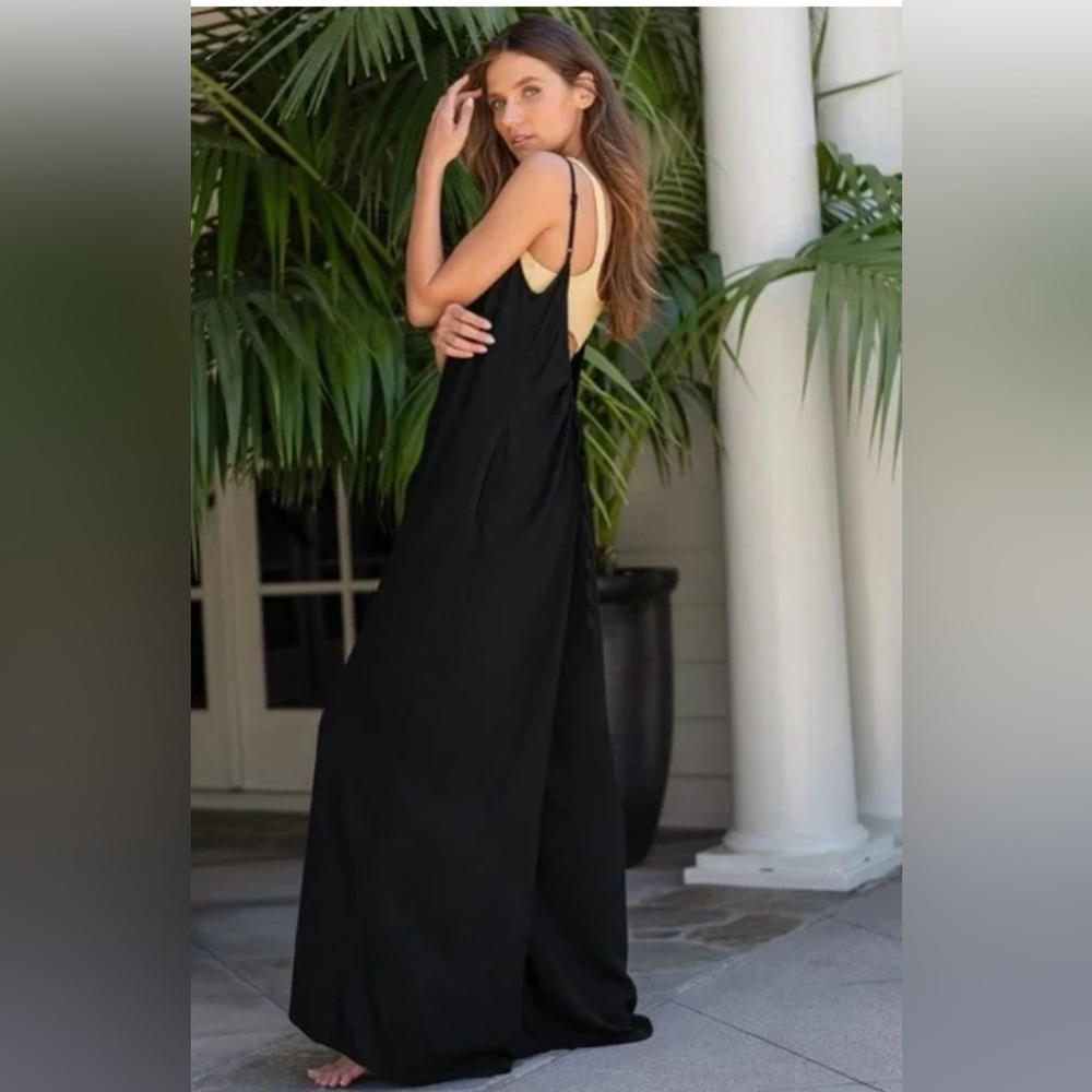 LULU’S Heatwave Black Wide Leg Swim Cover Up Jumpsuit! Sz XL!